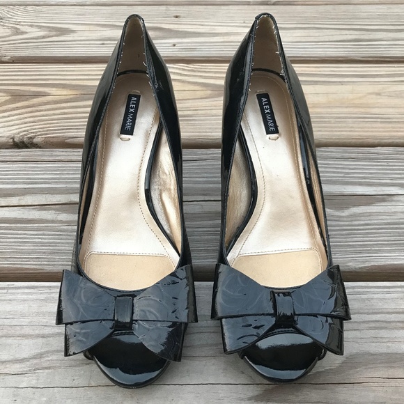 Alex Marie Shoes - Alex Marie Women Heel Shoe Black Pump Bow Open Toe